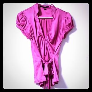 Pink satin wrap blouse
